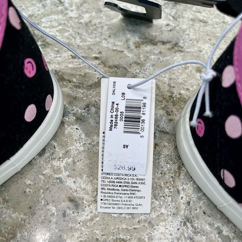 NWT Old Navy Black Canvas Sneakers  Light & Bright Pink Polka Dots Size 5Y - Picture 4 of 5